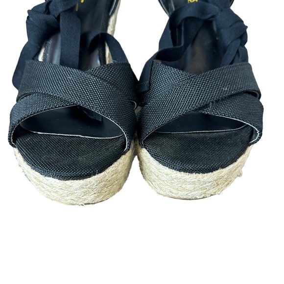 Lulus Esme Black Lace Up Espadrille Wedges Heels Size 9 - Picture 3 of 9